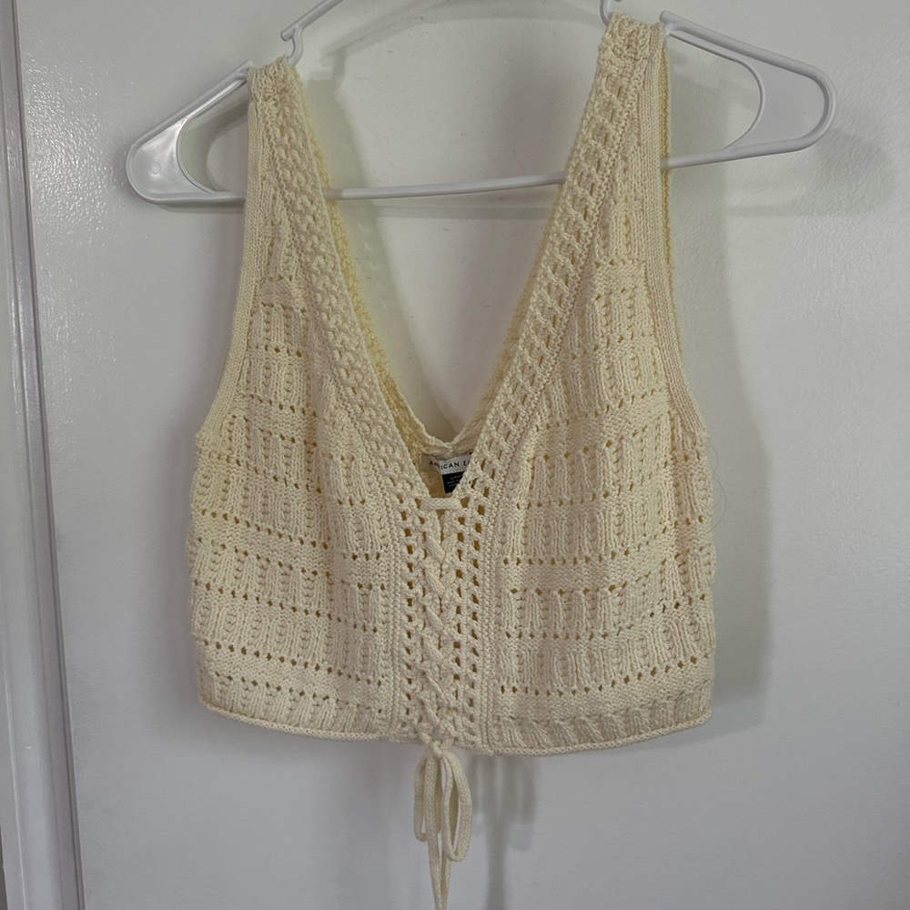 American Eagle Outfitters Cream Crochet Tank Top